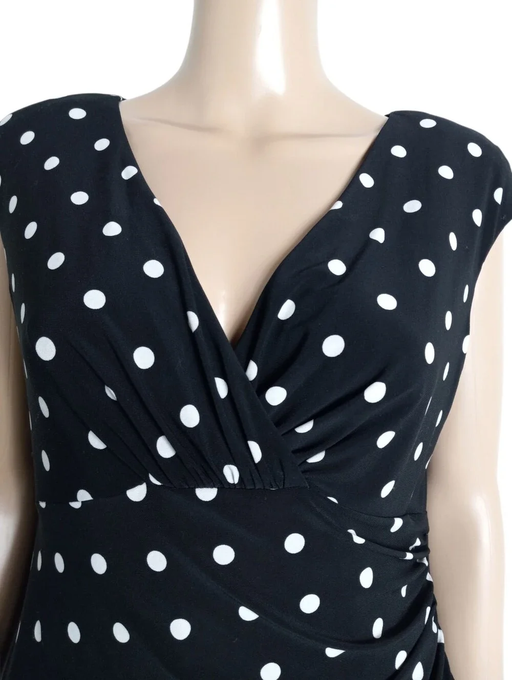 Ralph Lauren Black and White Polka Dot V-Neck Sheath Dress Size 12P